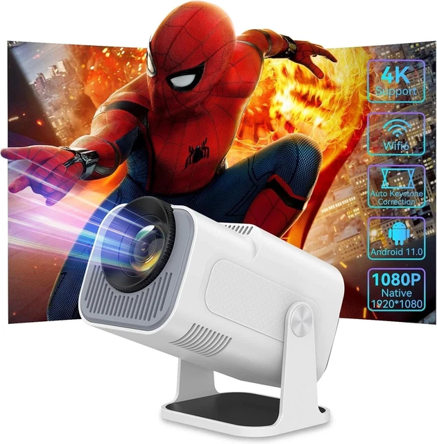 White Projector Mini MINI PROJECTOR 4K with WiFi 6 & Bluetooth - Android 11.0, 180 ...