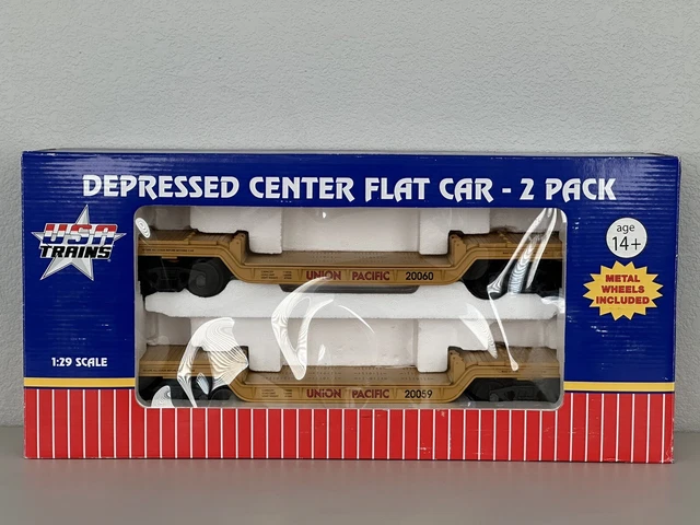 USA Trains R17335-2 Union Pacific Depressed Center Flat Car 2-Pack G-Scale