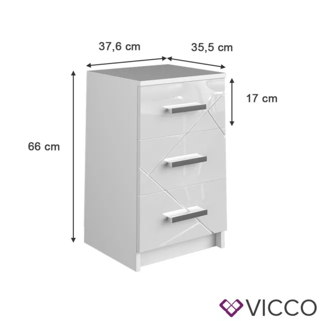 Table de chevet Table de nuit Armoire latérale Irma blanc Lot de 2 Vicco 3