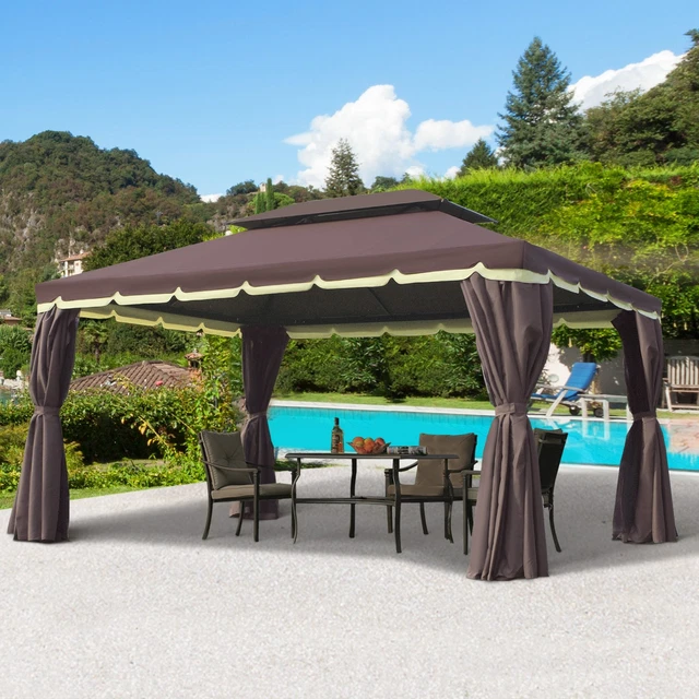 Outsunny Gartenpavillon Pavillon Gartenzelt mit Seitenteile Moskitonetz