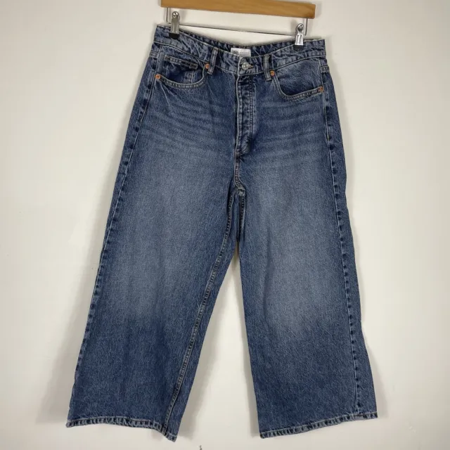 ZARA MID RISE Wide Leg Jeans Mid Blue Denim - Size 10 38 NEW £25.00 -  PicClick UK
