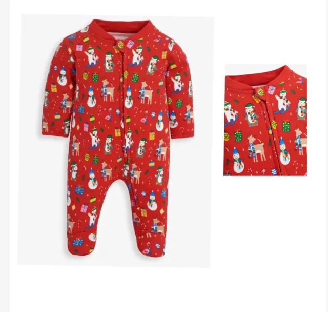 Jojo Maman Bebe NEW Age 3-6 Months Sleepsuit Babygrow Christmas Print ZIP up Red