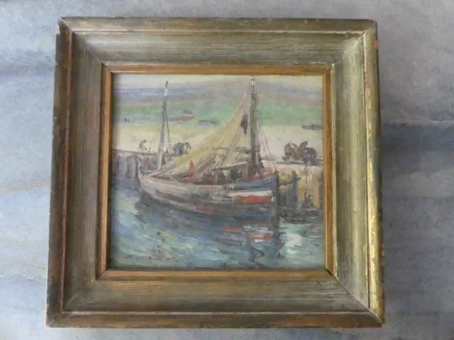 Jean René Nys (1907-1972). Bateau de pêche. Huile sur bois