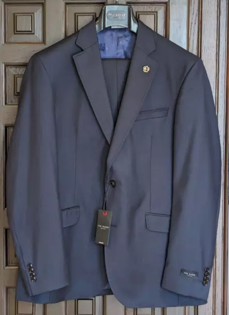 TED BAKER Jones Solid Blue Suit, Size 44R NEW