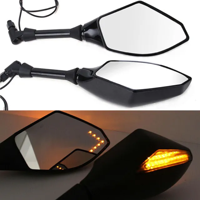Universal Motorcycle Rear View Side Mirrors with LED Turn Signal Light For Honda