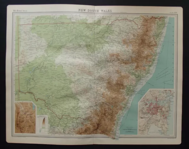 Antique Map: New South Wales, Australia, by John Bartholomew, Times Atlas, 1920