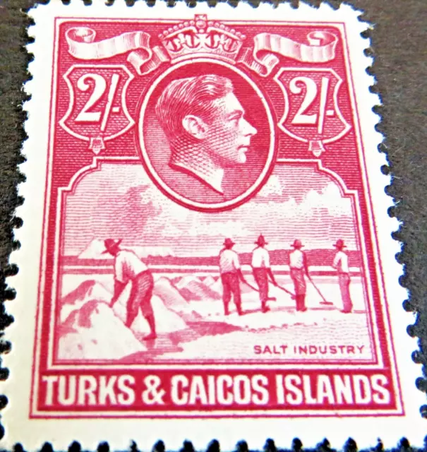Turks & Caicos Stamps George VI - 1938 - 2s Shillings Rose Carmine SG: 203 Mint
