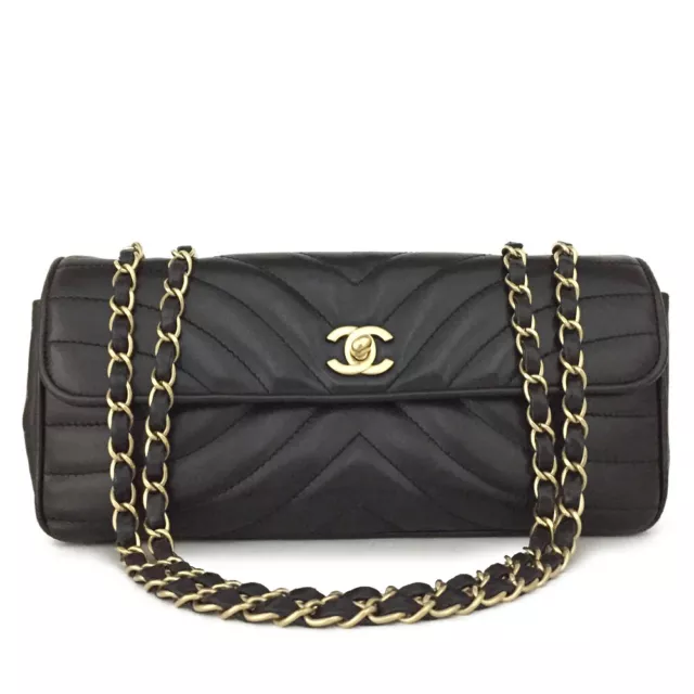 CHANEL V Stitch Chevron CC Logo Lambskin Chain Shoulder Bag Black/2W1189