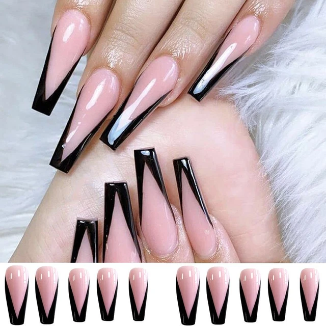 Pointe des ongles Faux ongles Portable Faux clou de cercueil français noir