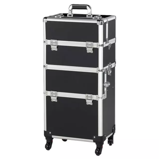 3 in 1 Rolling Makeup Train Case Trolley, Professional Portable Aluminum Cosmeti