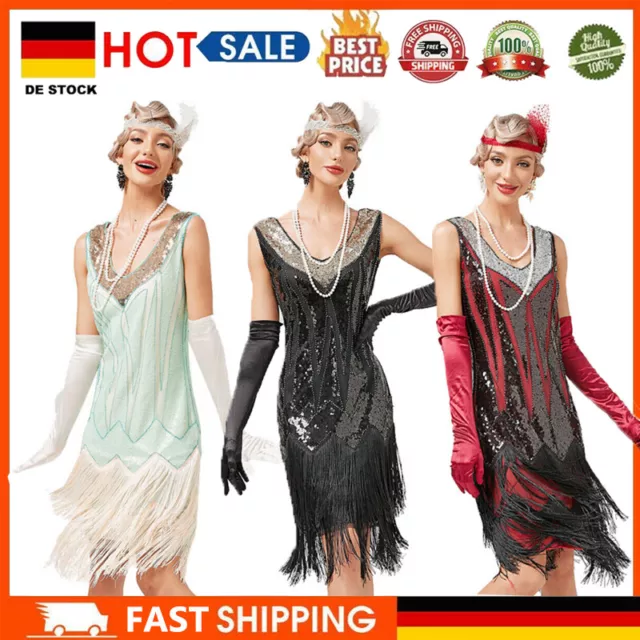 1920er Jahre Kleid Damen Kostüm knielang 20er Flapper Gatsby Outfit Mottoparty!