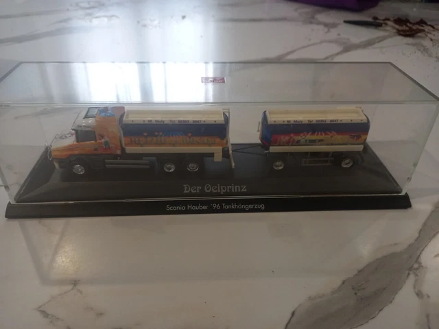 Ho 1/87 herpa scania 142 hauber bleu metalise neuf boite avec retros - Collection Ho 1/87 herpa scania 142 hauber bleu metalise neuf boite avec retros - Collection