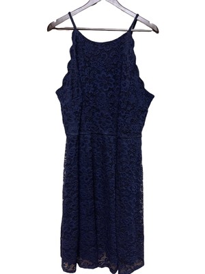 Fortune + Ivy Blue Sleeveless Scalloped Chandler Lace Overlay Dress Women's 2X