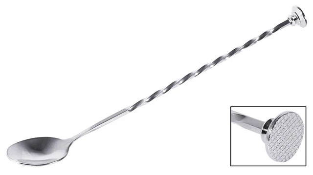 Barlöffel mit Stößel, aus Edelstahl, extra schwere Qualität, 28 cm Länge