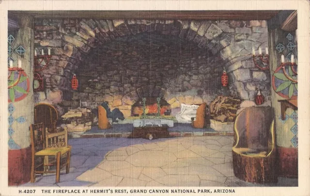 Grand Canyon National Park, AZ- Hermit's Rest - Fireplace - Fred Harvey - 1940