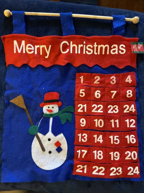 Countdown Christmas Advent Calender Fabric Wall Hanging With Snowman