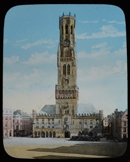 ANTIQUE Magic Lantern Slide BRUGES THE BELFRY C1888 VICTORIAN PHOTO BELGIUM
