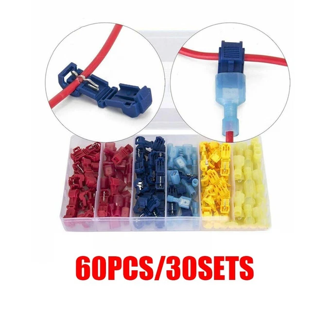60 Pcs Terminals Connectors Quick Splice Lock T Tap Wire Joint Crimp Cable