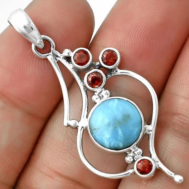 Natural Turquoise Morenci Mine & Garnet 925 Silver Pendant Jewelry P-1037