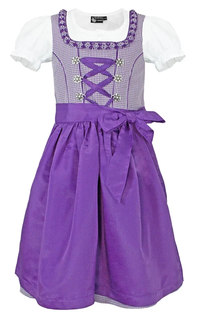 Maddox Bambini Dirndl " Zillertal " 3-tlg. Con Camicetta Bianco Viola