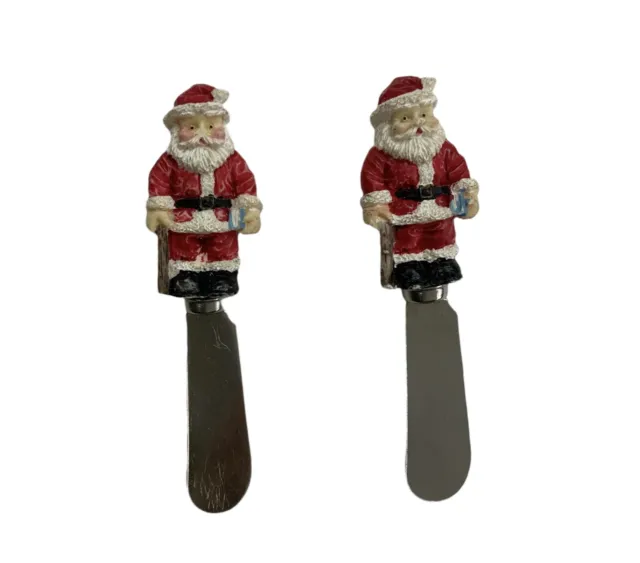 2 esparcidores de cuchillo de queso mantequilla Santa Claus con caña Navidad