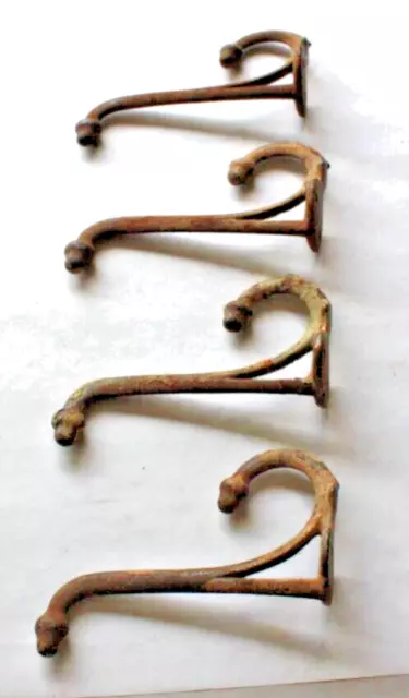 Antique Double Acorn Cast Iron School Hooks Primitive Coat Hat Rack Lot of 4