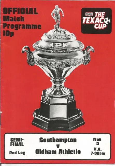 1973/75 Prog SOUTHAMPTON v OLDHAM ATHETIC (Texaco Cup Semi Final)