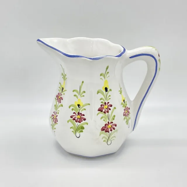 Vintage HOLU Hand Painted in Portugal Floral Ceramic Pitcher Folk Art Number 158