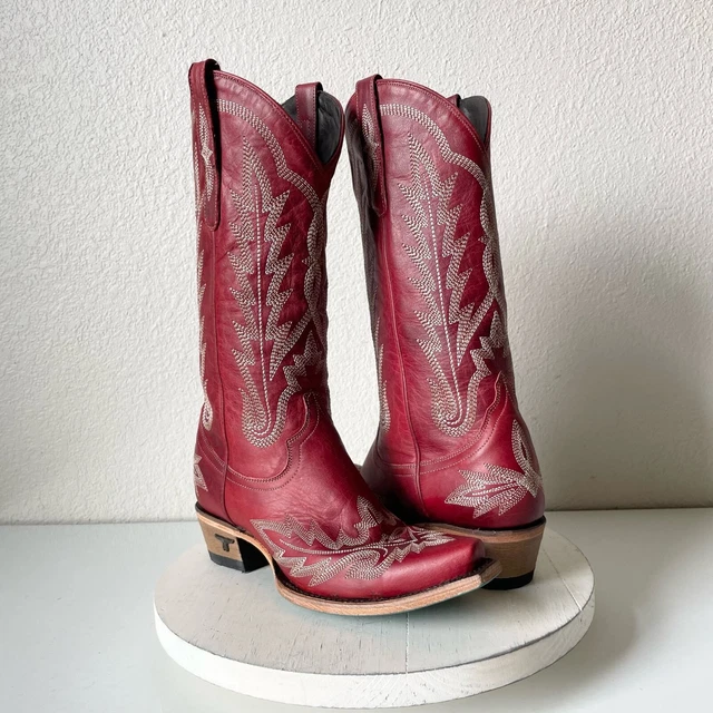 NEW Lane LEXINGTON Boots Sz 7 Red Cowgirl Stitched Western Wedding Festival 13"