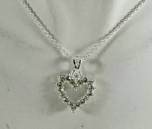 Ladies' .925 Sterling Silver CZ Heart Pendant & Chain 1ct  3.5g #2