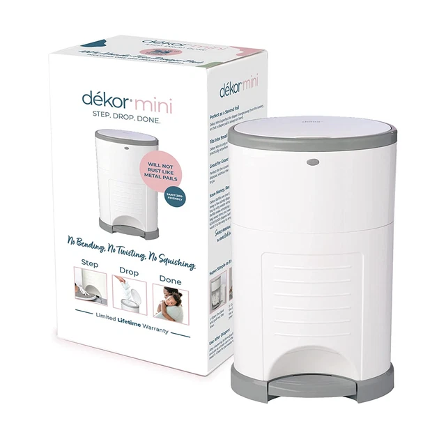Dekor Mini Hands-Free Diaper Pail | White | Easiest to Use | Just Step â€“ Drop