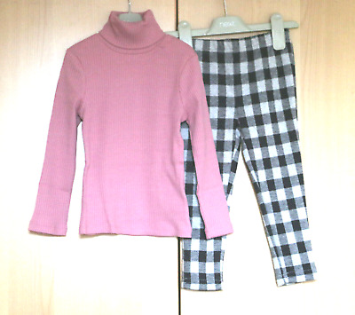 Next Girls Top Pink Roll Neck Age 3 Yrs & Monochrome Trousers  Age 2-3 Yrs BNWT