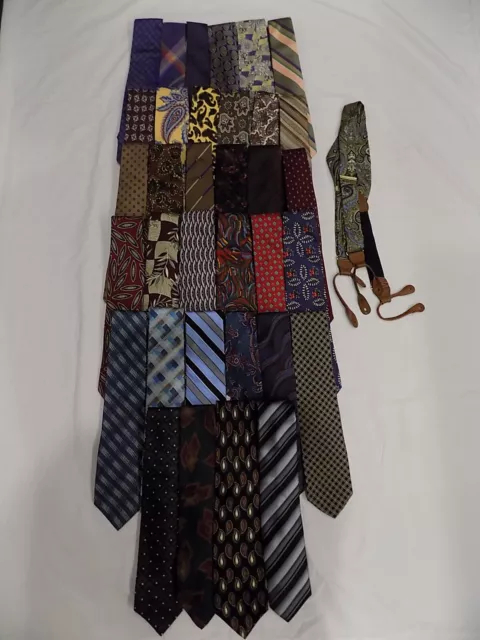 Assorted Silk Designer Tie Lot, 34 Ties/Suspender Set, SHALE POLO DIOR + (233)