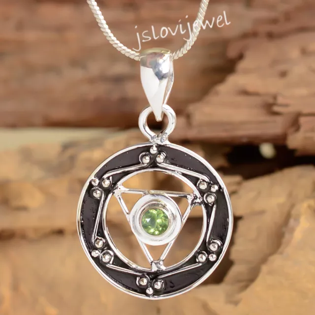Faceted Peridot Gemstone Necklaces 925 Sterling Silver Oxidized Pendant /pg-226