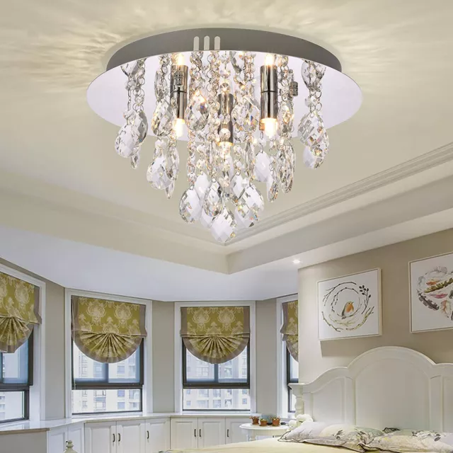 Crystal Droplet LED Flush Ceiling Light Chandelier Pendant - Chrome