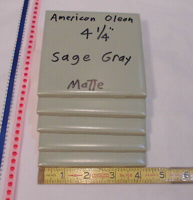 5 Ceramic Tiles *Sage Gray* by American Olean 4-1/4"  Greenest, Matte,  NOS