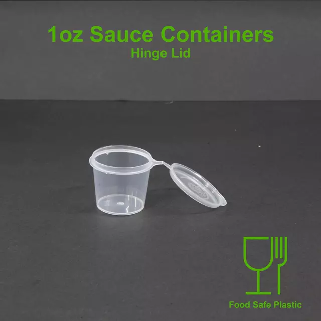 1oz / 25ml Plastic Sauce Containers Hinged Lid Small Cup Pot BPA Free Reusable