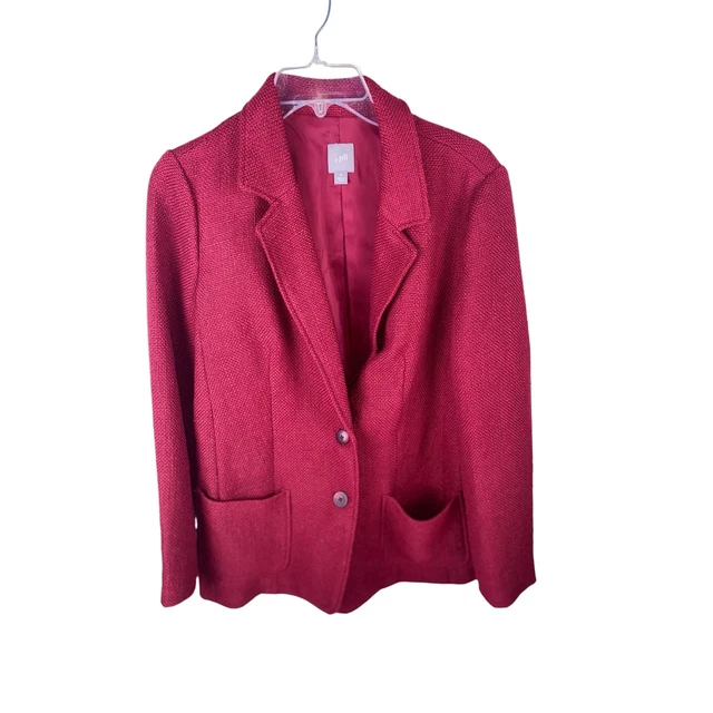 J.Jill Women's Size Medium Red Wool Blend Button Jacket Blazer Coat