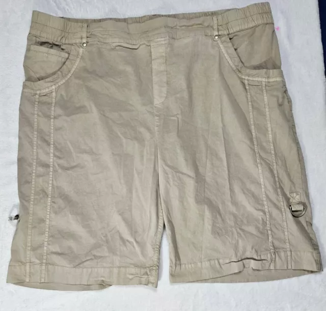 Soft Surroundings Khaki Cargo Shorts Women’s 2X Elastic Waist Roll Tab Cuffs