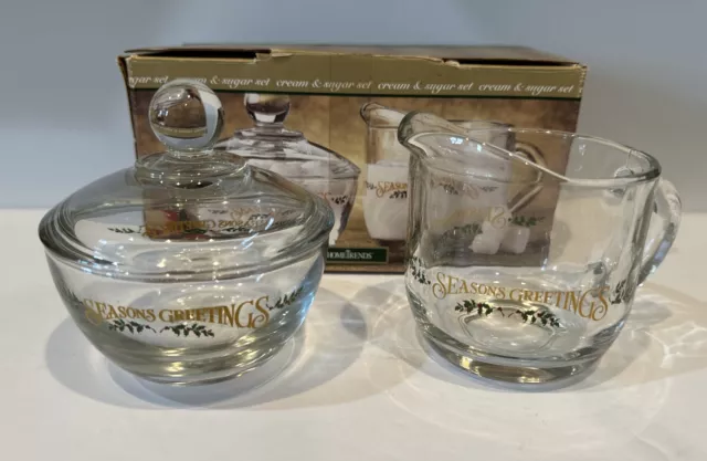 Anchor Hocking Seasons Greetings Cream & Sugar Set Home Trends Glass NOB