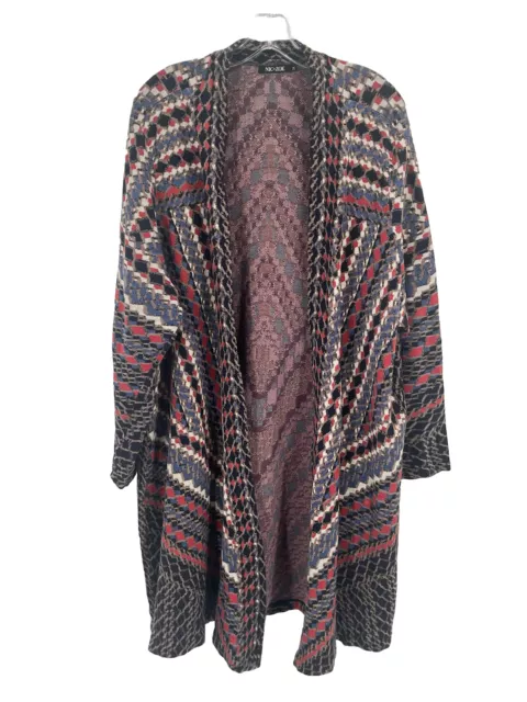 Nic + Zoe Printed Long Line Open Colorful Knit Cardigan Sz 2X