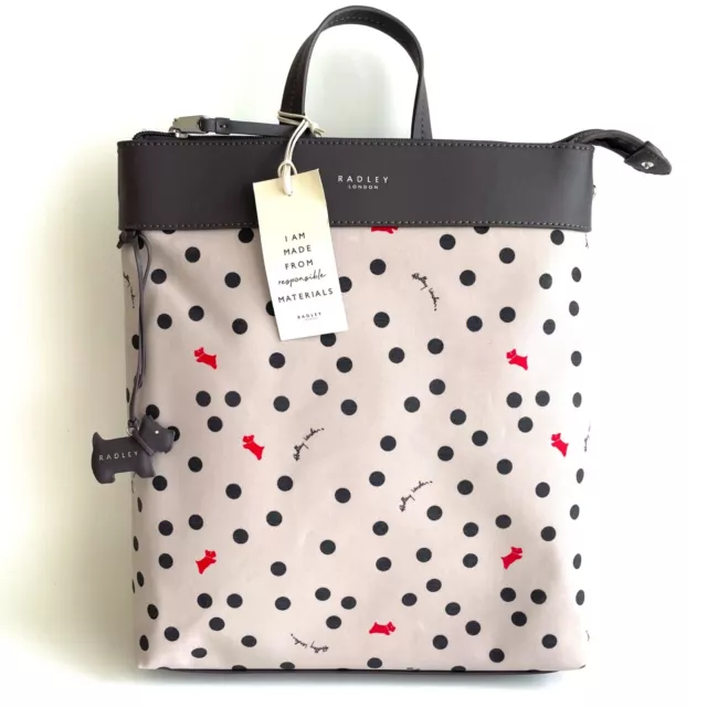 RADLEY VINTAGE DOG Spot Grey Zip Top Backpack Bag BNWT RRP