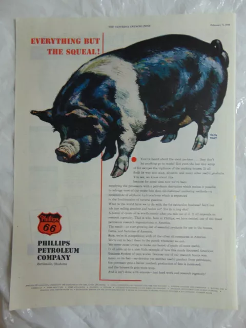1948 PHILLIPS 66 PETROLEUM COMPANY Large Pig print ad