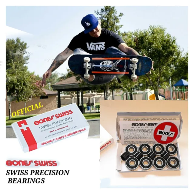 BONES BEARINGS SWISS  Precision Skateboard bearings,GENUINE QUALITY FREE DELIVER