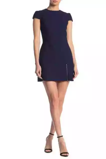 NEW Alice+Olivia Maya Exposed Zip Mini Dress in Navy Size 10  $330 #D3334
