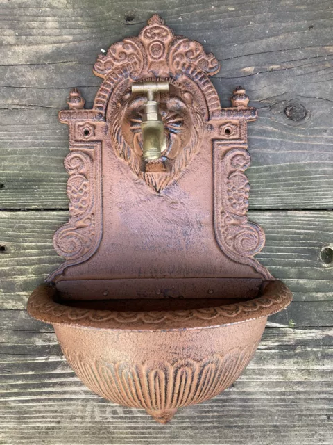 Cast Iron Lion Head Wall Fountain Sink Brass Faucet Garden Vintage Reproduction