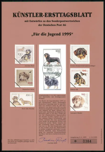 Brd Künstler-Etb 1995/21 Hunde Dackel Wolfsspitz Entwürfe!!