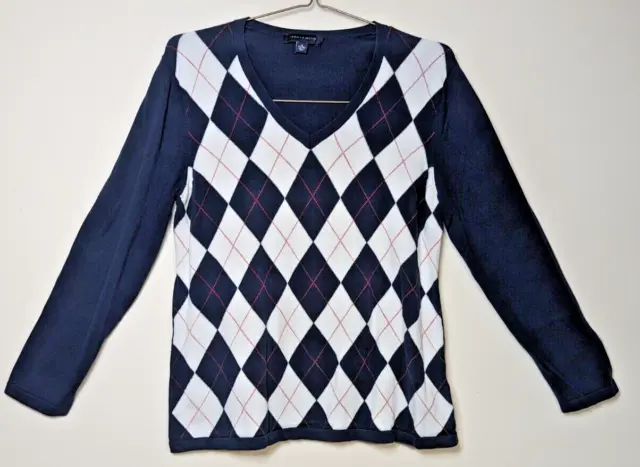 Tommy Hilfiger Argyle Sweater Long Sleeve Shirt Size XL Navy Blue Red White 100%