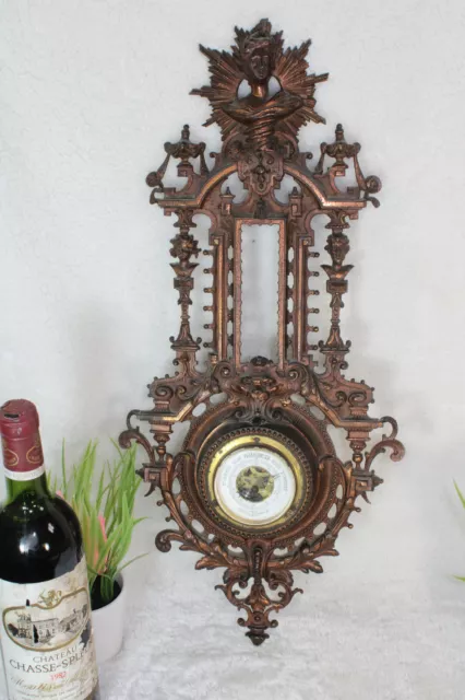 French cast iron Art nouveau lady lion head barometer Wall 3