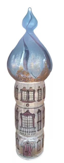 * SKULPTUR / TURM  ca. 24 cm.  farbiges Glas Studioglas signiert VERA WALTHER  *